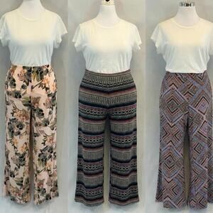 Plus Size Boho Summer Travel Capsule Women’s 1X Lounge Pants Wide Leg Bundle